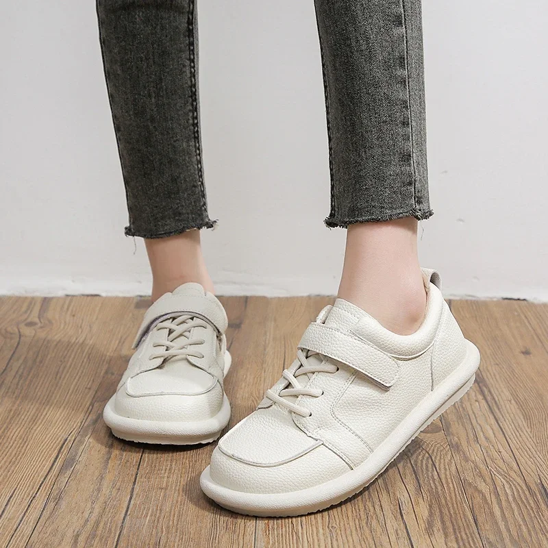 

2024 Vulcanized Shoes PU Leather Sneakers Women Breathable Platform Shoes White Lace Up Casual Sports Flat Shoes Spring Autumn