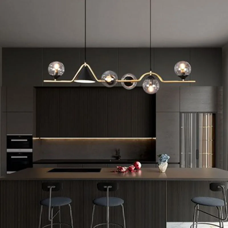 

Nordic Modern Golden Pendant Lights Metal Crossbar Glass Ball Chandeliers Living Room Decor Light Fixtures Bedroom Hanging Lamps
