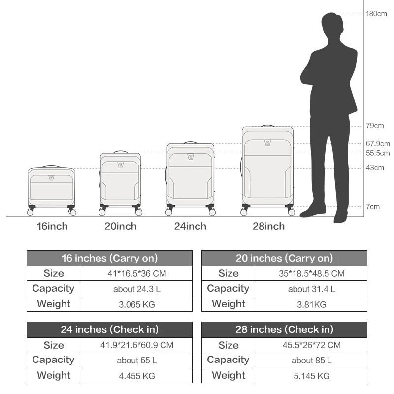 OIWAS Carry On Suitcase 16/20/24/28 Inch wheels Travel Suitcases Travel Bag Rolling Hand luggage Trolley for Men Women Boy Girl