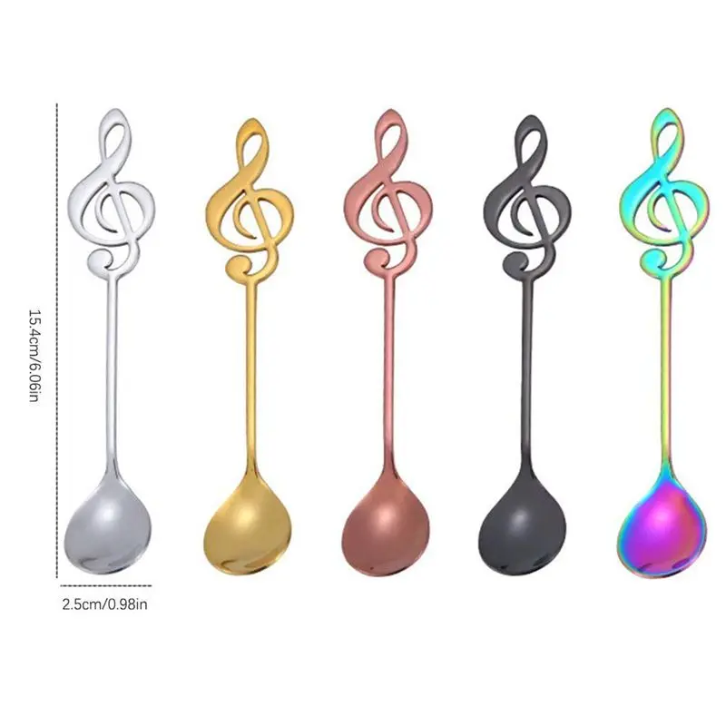 5 pcs Musical Note Coffee Teaspoons 5Pcs Stainless Steel Spoon Themed Tea Stirring Spoons Cream Dessert Scoop Flatware |