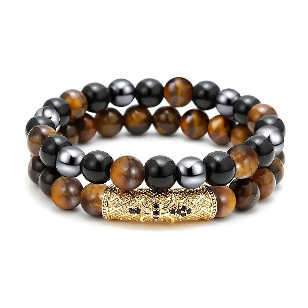 

10mm Mini Embedded Ball Elbow with Diamond Agate Tiger Eye Set Bracelet Luxury Women Couple Gold Gift Friend Sales