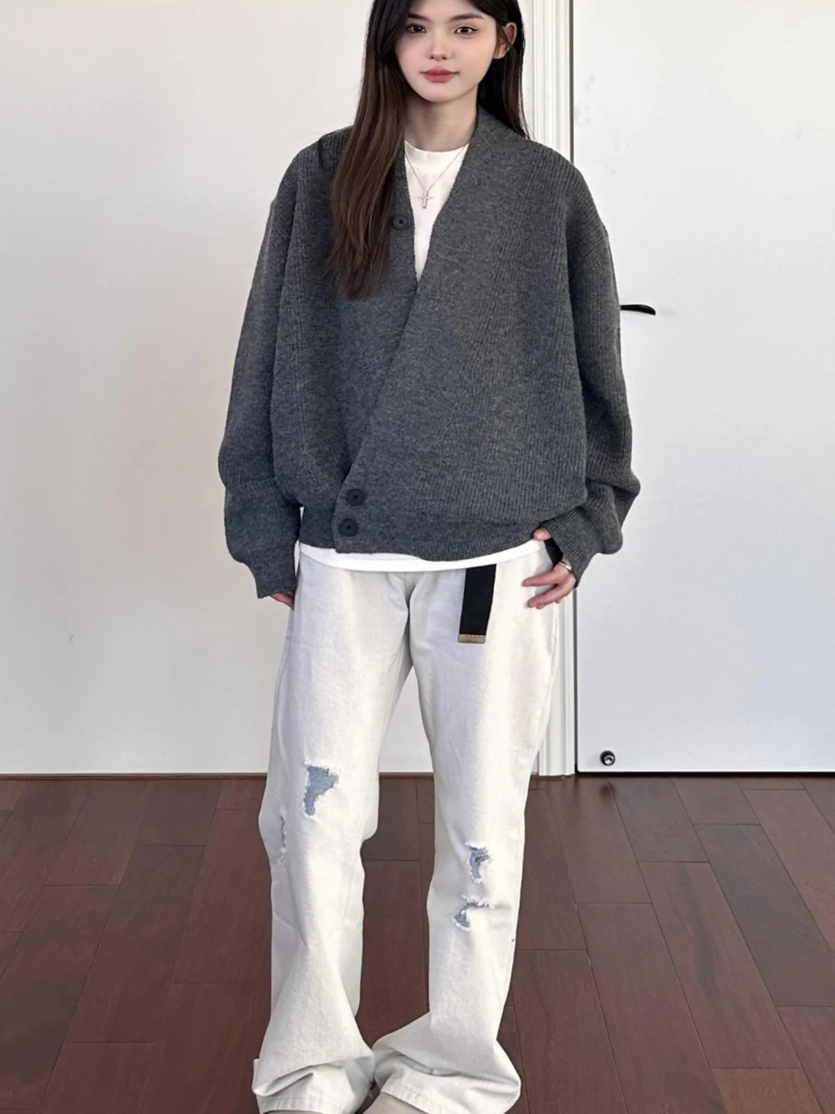 American vintage Robe Cardigan sweater Men's Autumn and Winter Loose Idle Sle Knit Oversize Couple Outerwear