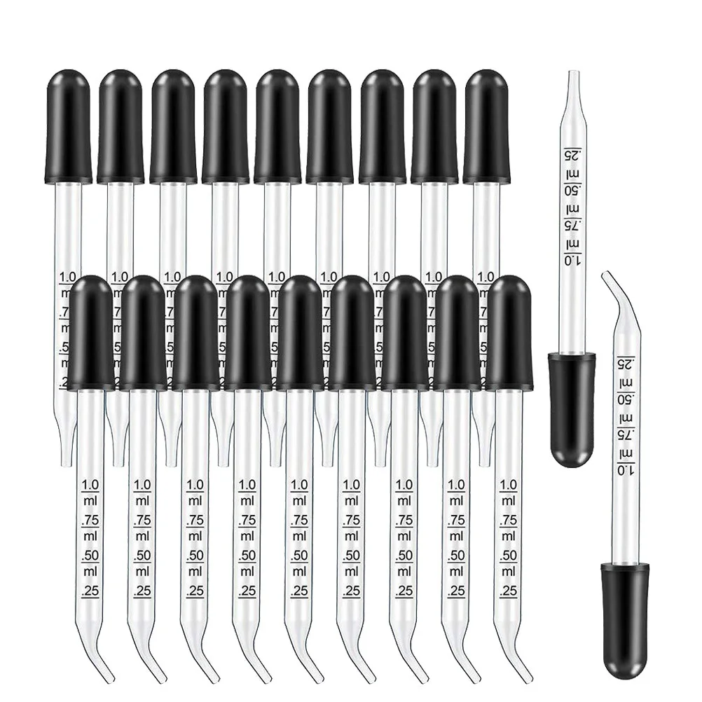 

Measuring Droppers 1ml- Medicine Dropper Bottle Essential Oil Pipette Dropper with Black Rubber Straight- Tip Calibrated 20PCS