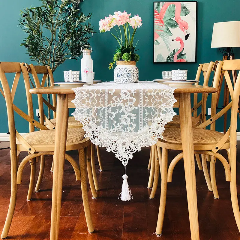 

europejski bieżnik biały koronkowy tassel bieżniki luksusowy obiad herbata obrus stoły weselne wystrój domu tekstylia