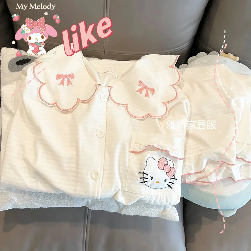 

S-XXL Size Cartoon Camis Pajamas Sanrios Hello Kitty Kawaii Top Pajamas Short-sleeved Sleepwear Casual Loose Girls Home Clothes