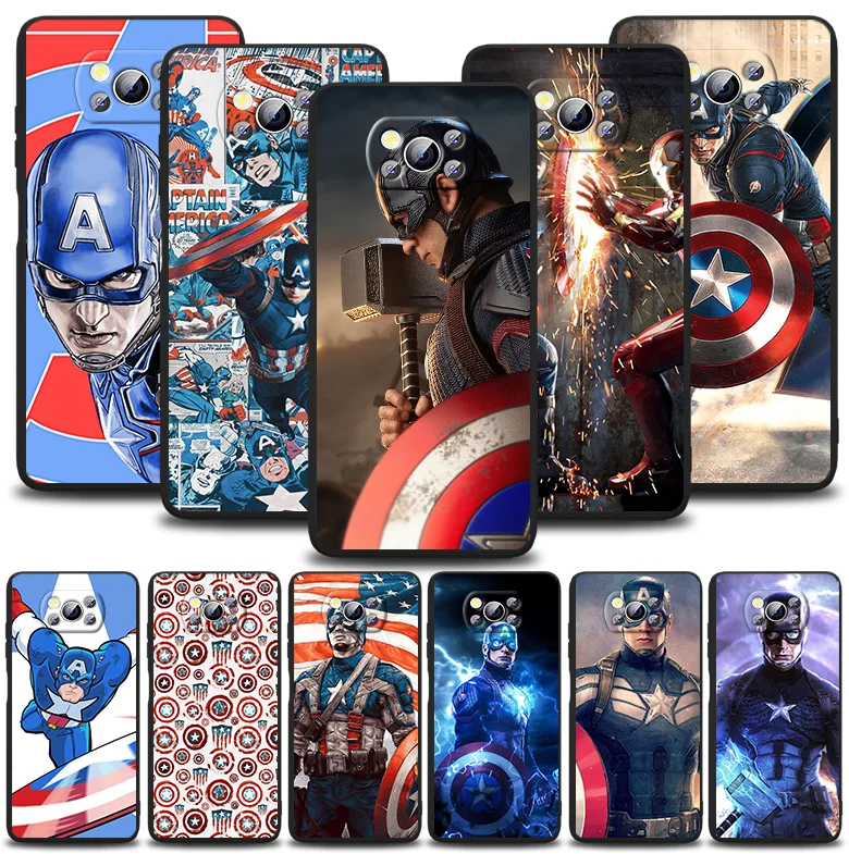 

Avengers Captain America For Xiaomi POCO F1 F2 F3 X2 X3 GT M2 M3 M4 Pro NFC C3 Civi Mi Play Black Soft Silicone Phone Case Capa