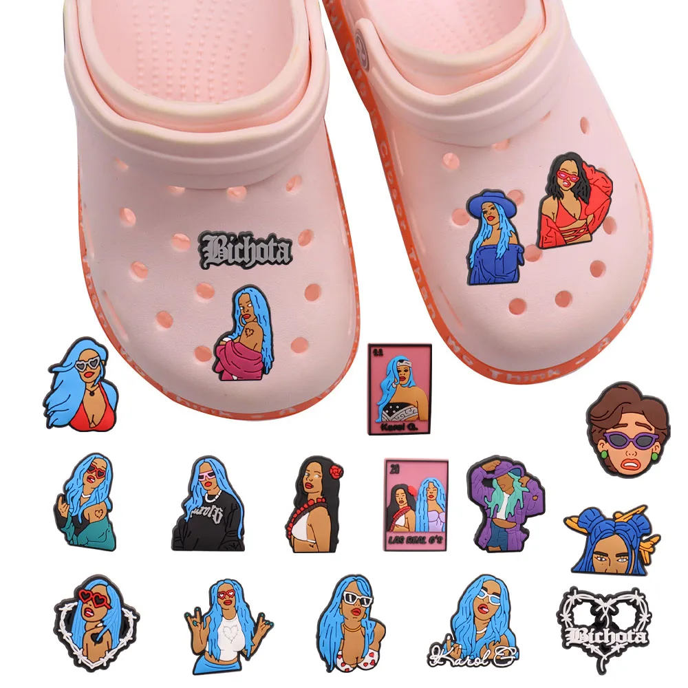 

Good Quality 1pcs PVC Shoe Charms Blue haired Girl Fashion Singer Accessories Kids Shoe Ornament Fit Croc Jibz DIY Party Gift