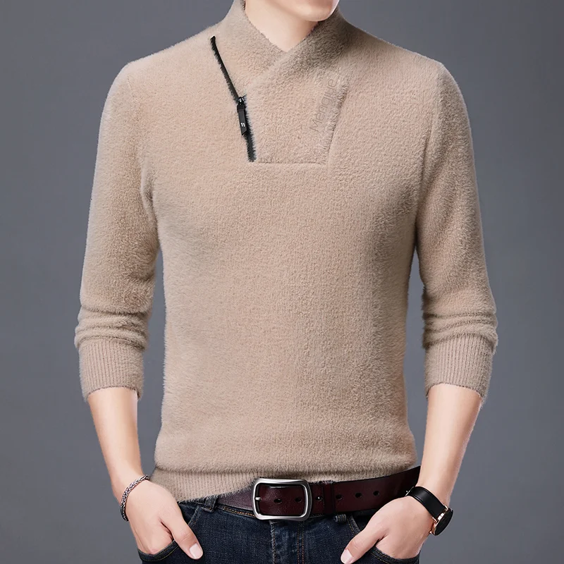 

Autum Korean Casual Men's Clothing New Fashion Brand Knit Mens Turtleneck Sweater Top Grade Imitation Mink Designer Pullover