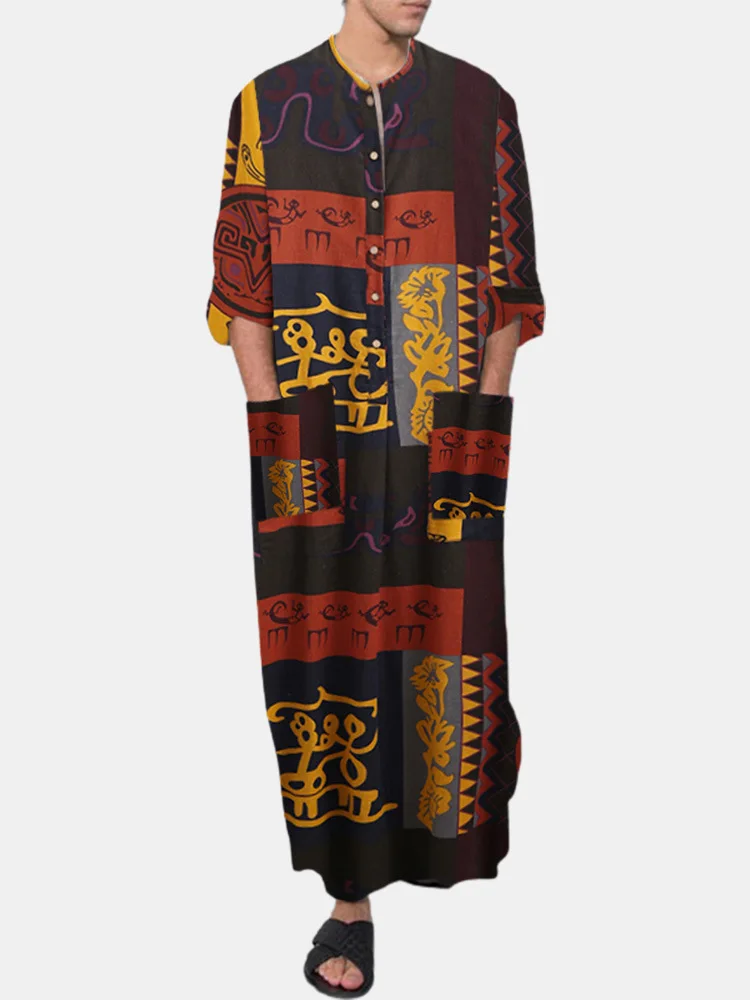 Ramadan Muslim Fashion Men Robe Middle East Arabian Abaya Casual Loose Oracle Ethnic Printing Islamic Clothing New 2022 Oversize