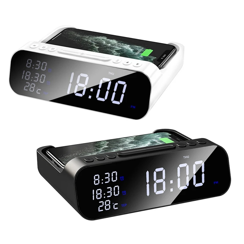 

Wireless Charging Alarm Clock USB Charger,15W Fast Wireless USB Charger, Digital Alarm Clock For Bedrooms Bedside