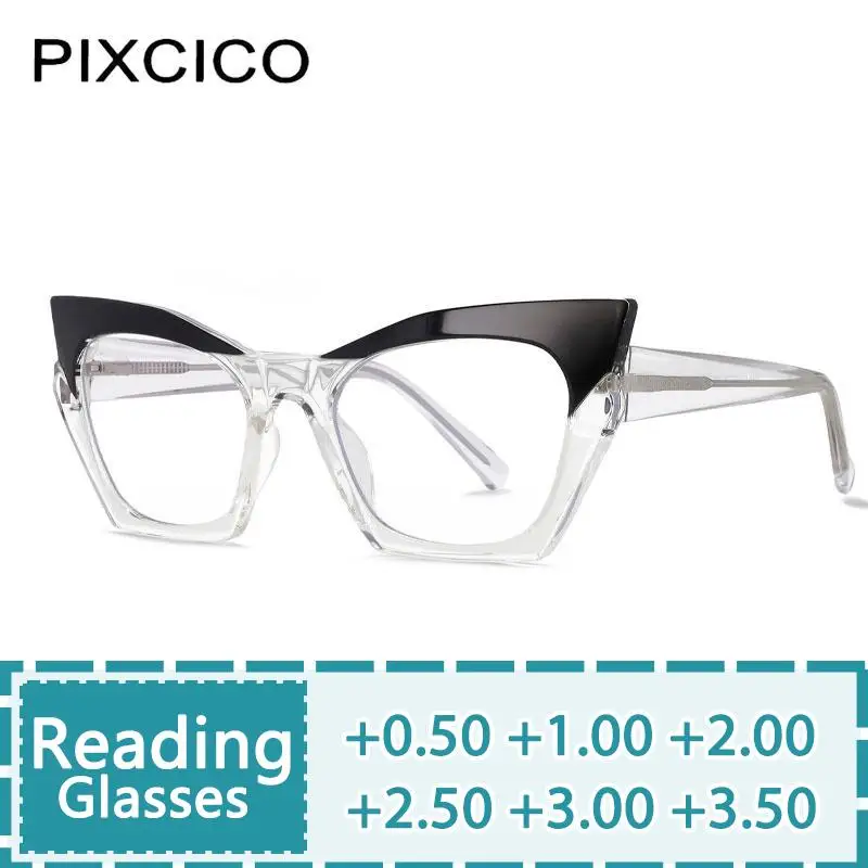 

R56681 Fashion Tr90 Cat Eye Reading Glasses +100 +200 +300 Men Women Two Color Splicing Spring Hinge Presbyopic Eyewear