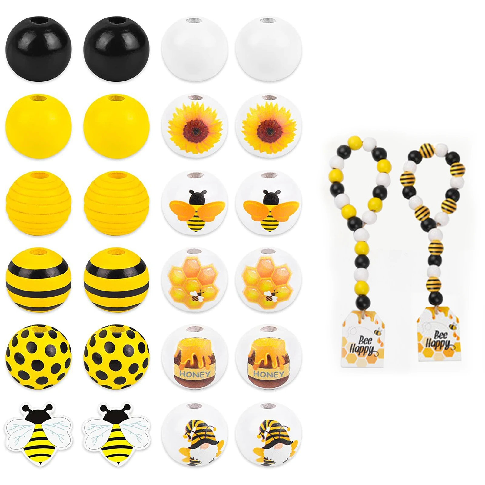 

210pcs Polished Smooth Necklace Bee Decor Farmhouse Colorful With Holes Hanging Rustic DIY Craft Jewelry Wooden Beads Home