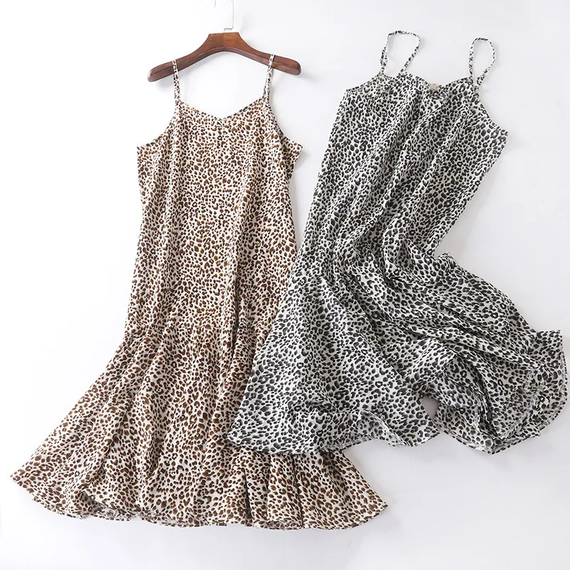 

Fdfklak Spring Summer Nightgowns Women New Leopard Print Sexy Suspender Dress Korean Loose Thin Fashion Chiffon Nightdress