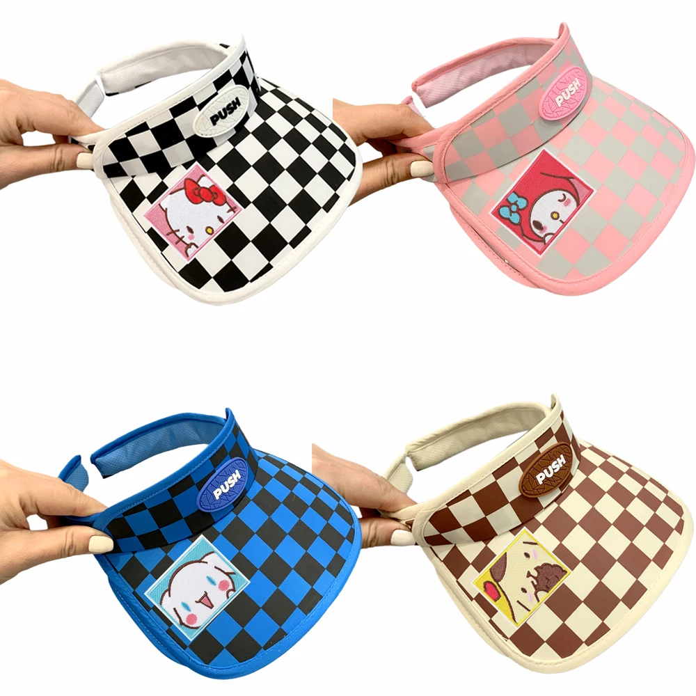 

Sanrios Cinnamoroll My Melody Kitty Purin Kuromi Anime Large Brim Hat Houndstooth Kids Adult Checkerboard Empty Top Visor Hat