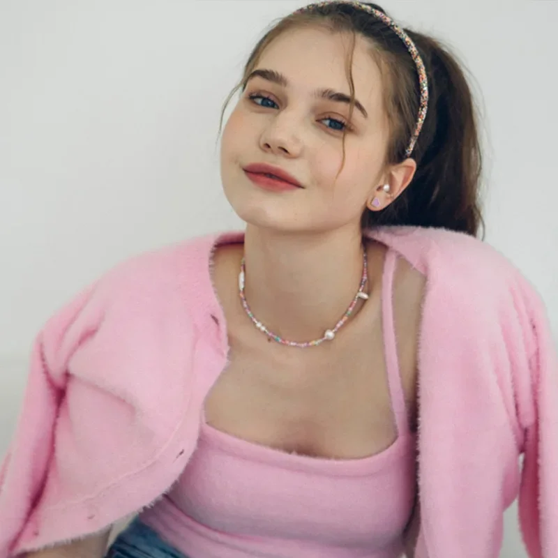 Модное корейское ожерелье INS Niche с розовым натуральным пресноводным жемчугом в