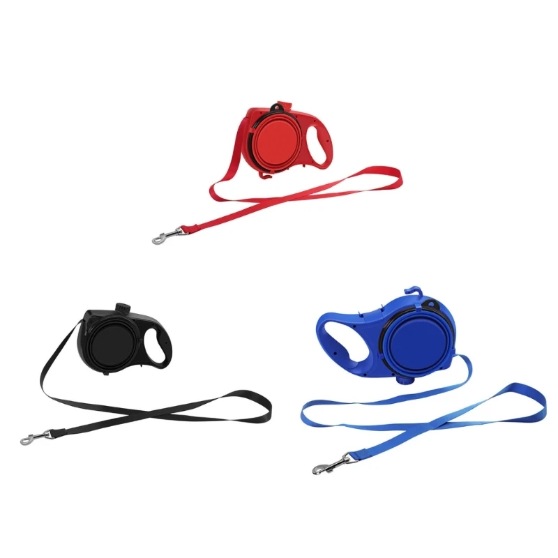 Nylon 4ft Dog Leash with Builtin Water Bottle Bowl Food Water Dispenser for Outdoor Walking Tracting Harnesses