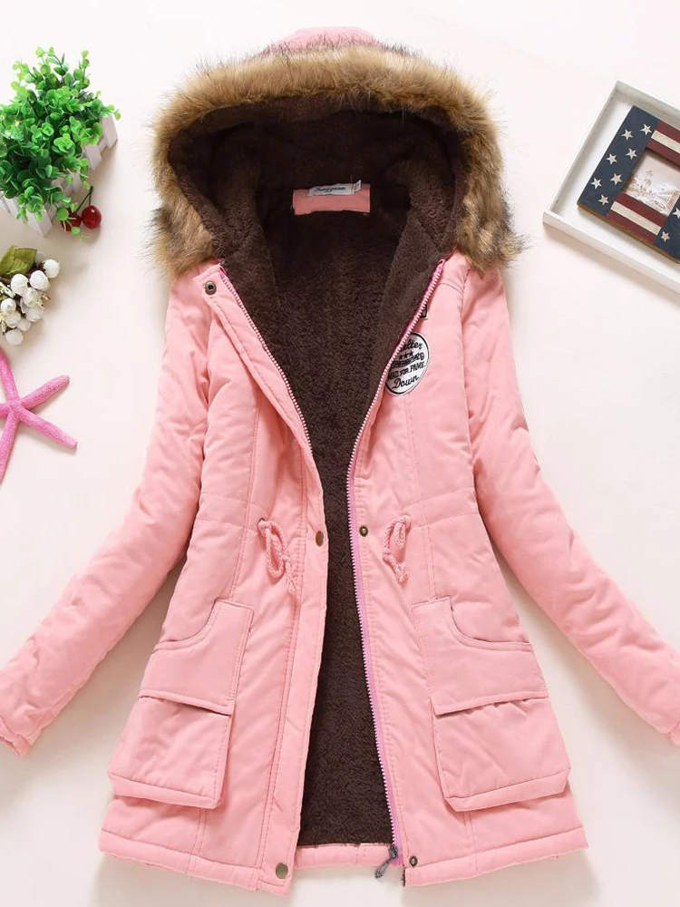 Ailegogo 2022 New Autumn Winter Women Cotton Jacket Padded Casual Slim Coat Emboridery Hooded Parkas Wadded Warm Overcoat