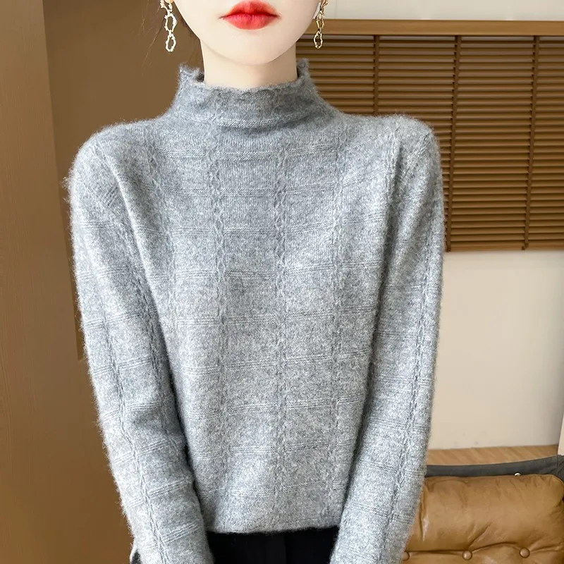 Осень/зима однотонный свитер из 100% шерсти с высоким воротником женский тонкий и