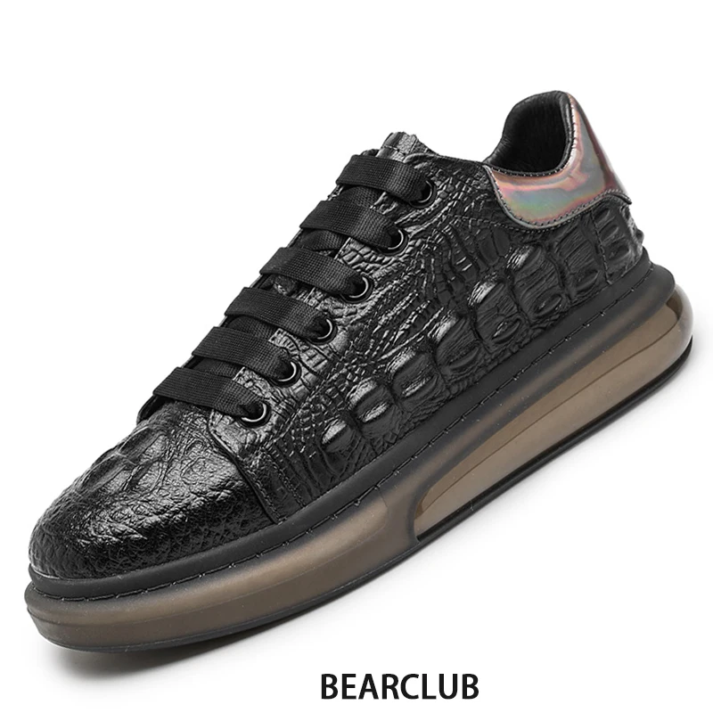 

BEARCLUB Men's Tennis Outdoor Sneakers Genuine Cow Leather Air Cushion Shoes for Men Quality Comfortable with Crocodile Pattern