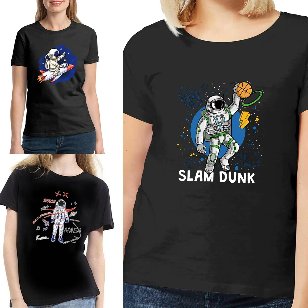 

Футболка женская летняя с коротким рукавом и принтом астронавта