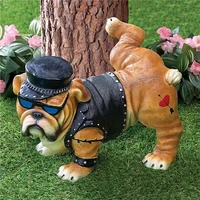 tough guy bulldog peeing dog statue with sunglasses cap nordic creative funny animals gnome garden decoration sculpture