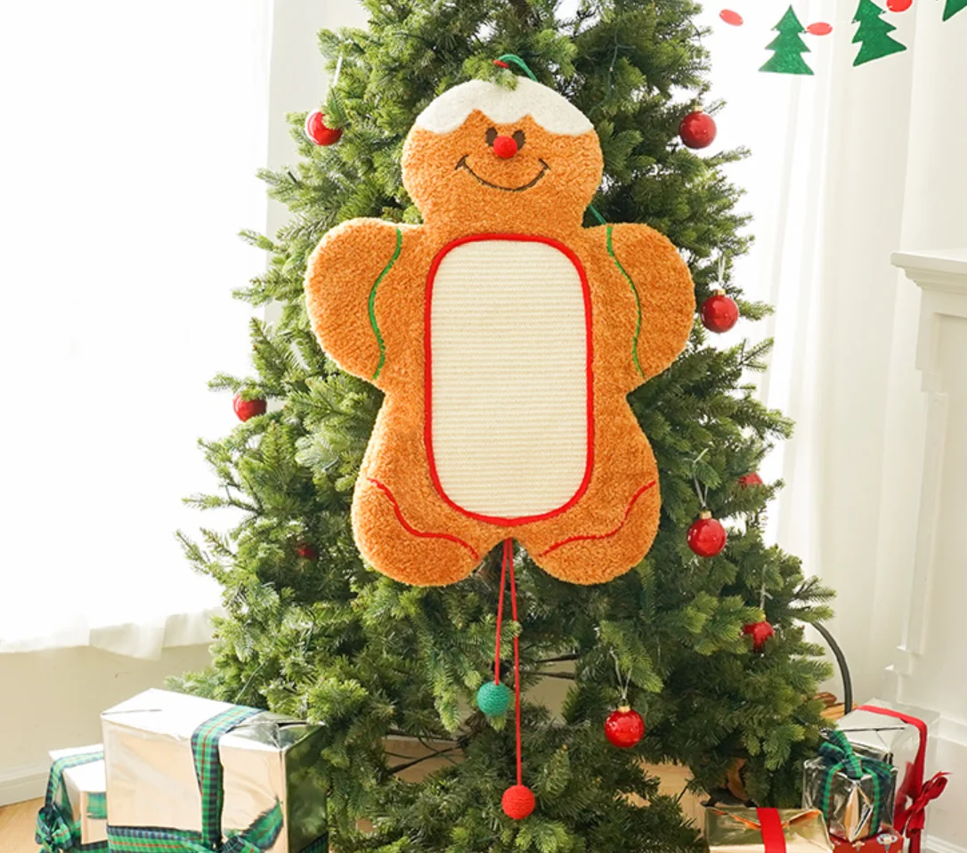 

Christmas Gingerbread Man Cat Mat Carpet Pet Cushion Warm Dog Mat Grinding Claw Resistant Cat Scratching Mat