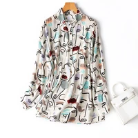 natural silk oversized women shirts blouses hand painted turn down collar blusas mujer free shipping items clothes for women