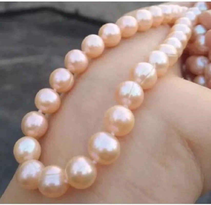

18” Handmade 9-10mm Natural South Sea Pink Pearl Necklace 14K