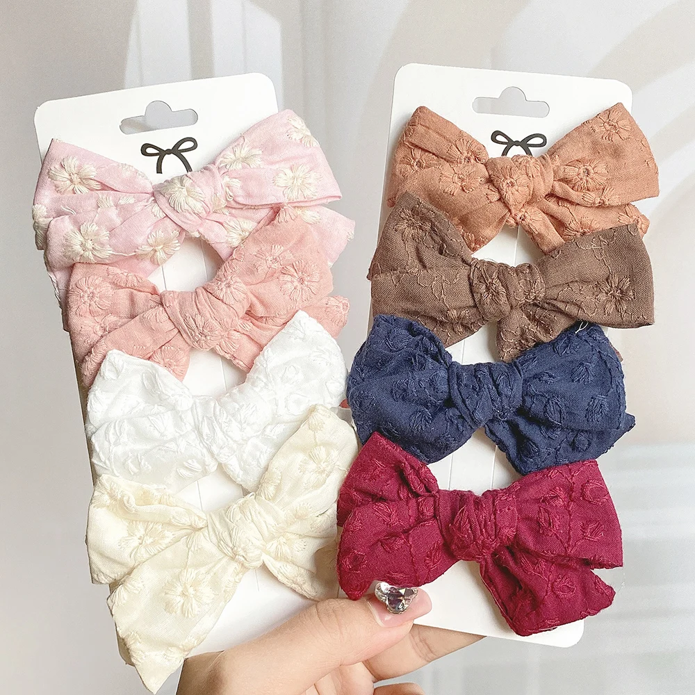 

4Pcs/Set Printing Bows Hair Clip For Kids Girls Floral Embroidery Bowknot Spring Summer New Hairpins Headwear Hair Accessories