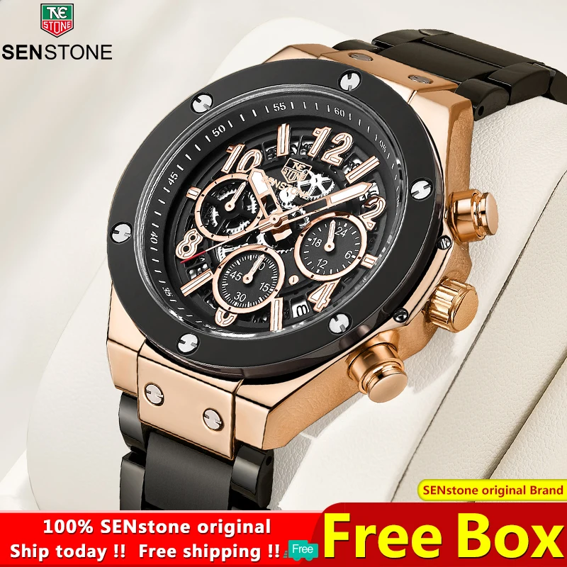 

100% оригинальные мужские часы SENSTONE, водостойкие спортивные часы ведущей марки из нержавеющей стали с хронографом, новинка 2023, Модные Роскошные наручные часы