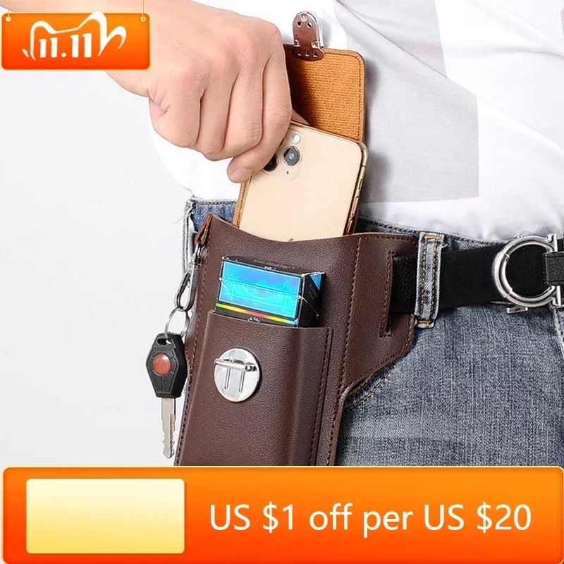 

Модный кожаный поясной кошелек для мужчин, чехол для телефона, Мужская поясная сумка, многофункциональная водонепроницаемая сумка на ремне через плечо