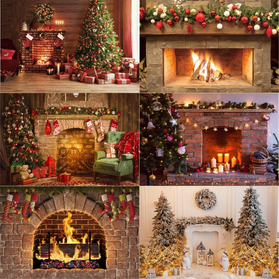 

Christmas Photography Backdrop Tree Fireplace Baby Portrait Photographic Background Kid Photo Studio Photocall Banner Props