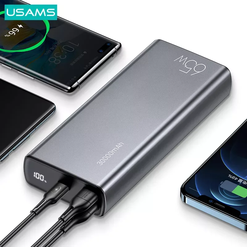 USAMS Power Bank 30000mAh Powerbank Fast Poverbank For iPhone 13 Pro Max P30 P40 Portable External Battery