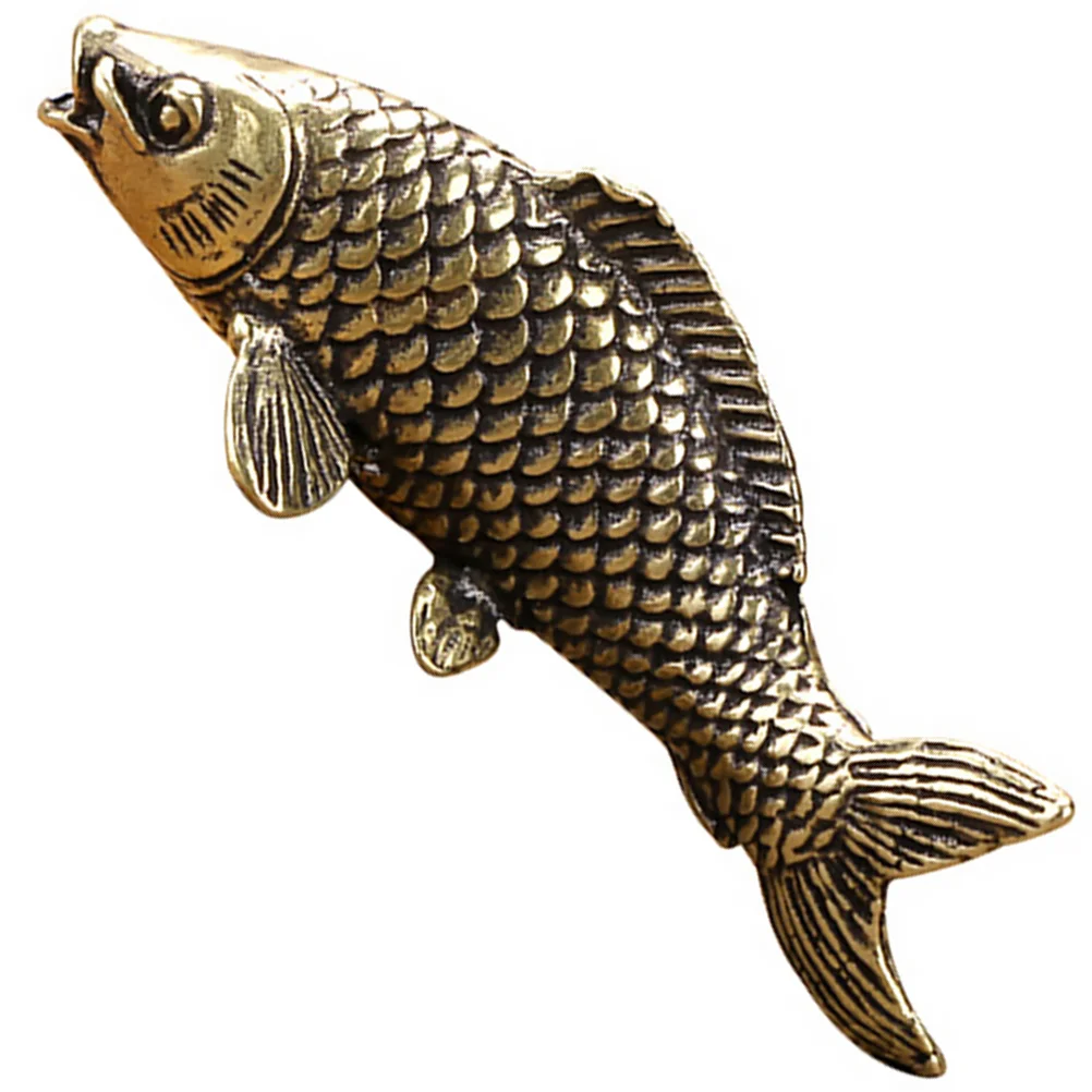 

Golden Brass Chinese Wealth Statue Carp Shape Desktop Ornament Copper Crafts Decoration