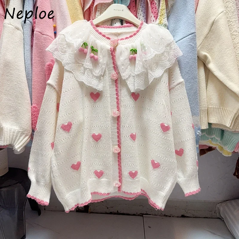 Neploe Sweet Питер Пэн воротник вязаный кардиган универсальный кружевной лоскутный