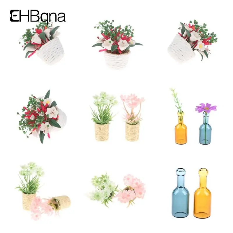 

1:12 миниатюрный цветочный горшок для кукольного домика, зеленое растение в горшке, кукольный домик, мебель, домашний декор, имитация горшечн...