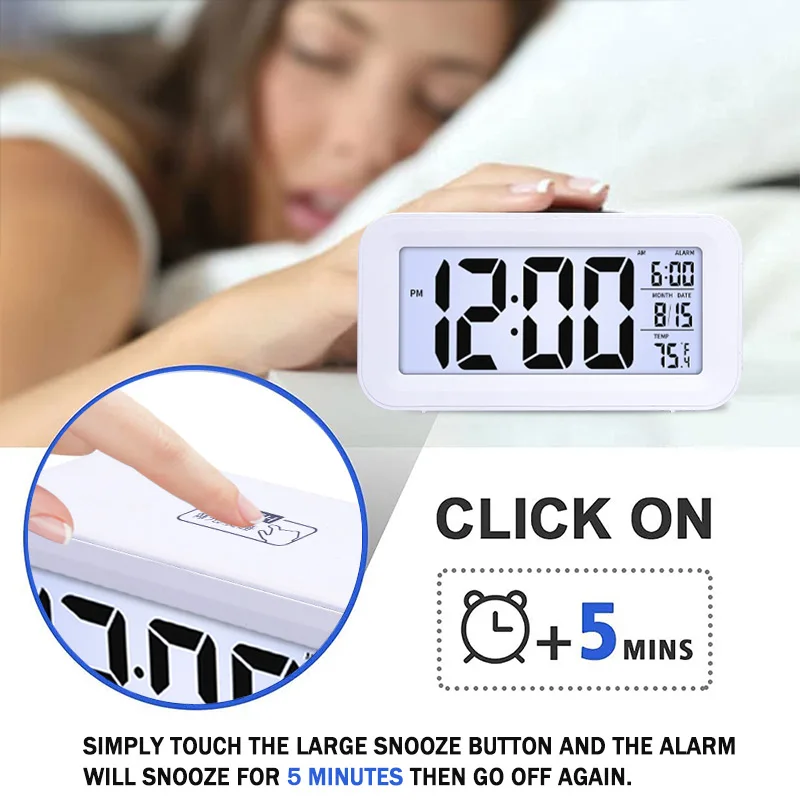 

Digital LED alarm clocks Date Time Calendar Desk with Temperature Snooze Backlit For electronic table clock bedside table clock