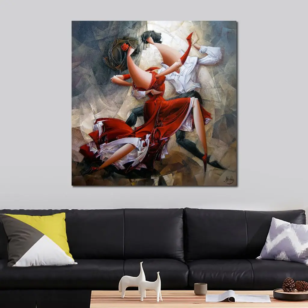 Абстрактное современное художественное полотно танцоры фламенко ручная работа