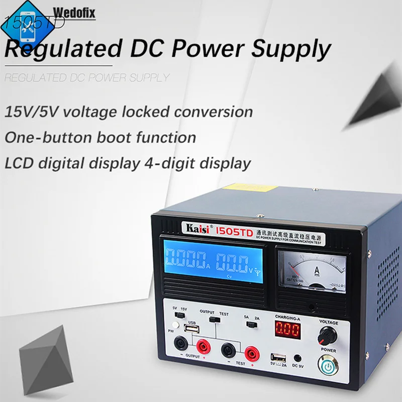 Kaisi 1505TD, 15 в, 5 А, регулируемый стабилизированный источник питания, линейный регулятор напряжения постоянного тока для ремонта телефонов