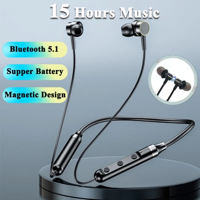 

Magnetic Sport In-ear Wireless Bluetooth Earphone, Bluetooth 5.1 9D Bass Stereo Noise Cancelling Headset