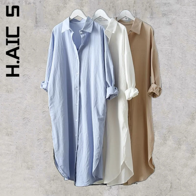 

H.Aic S Dress Women New Pure Long Midi Dresses Slim Leisure Streetwear All-Match Temperament Vestidos Dress Woman Female