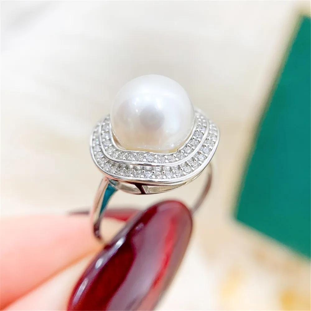 

DIY pearl accessories S925 sterling silver jewelry concealer gold ring empty holder Fit 9-10mm bead