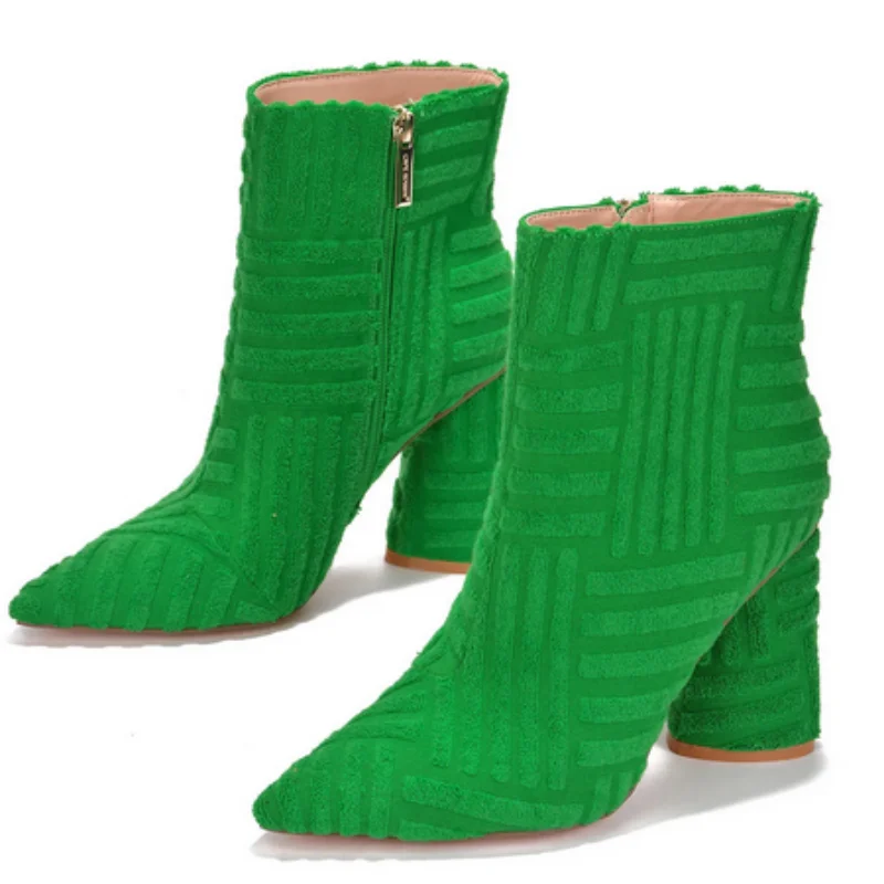 

Ботильоны зимние новые с острым носком замшевые брендовые Дизайнерские теплые плюшевые ковбойские сапоги с боковой молнией сексуальные Кл...