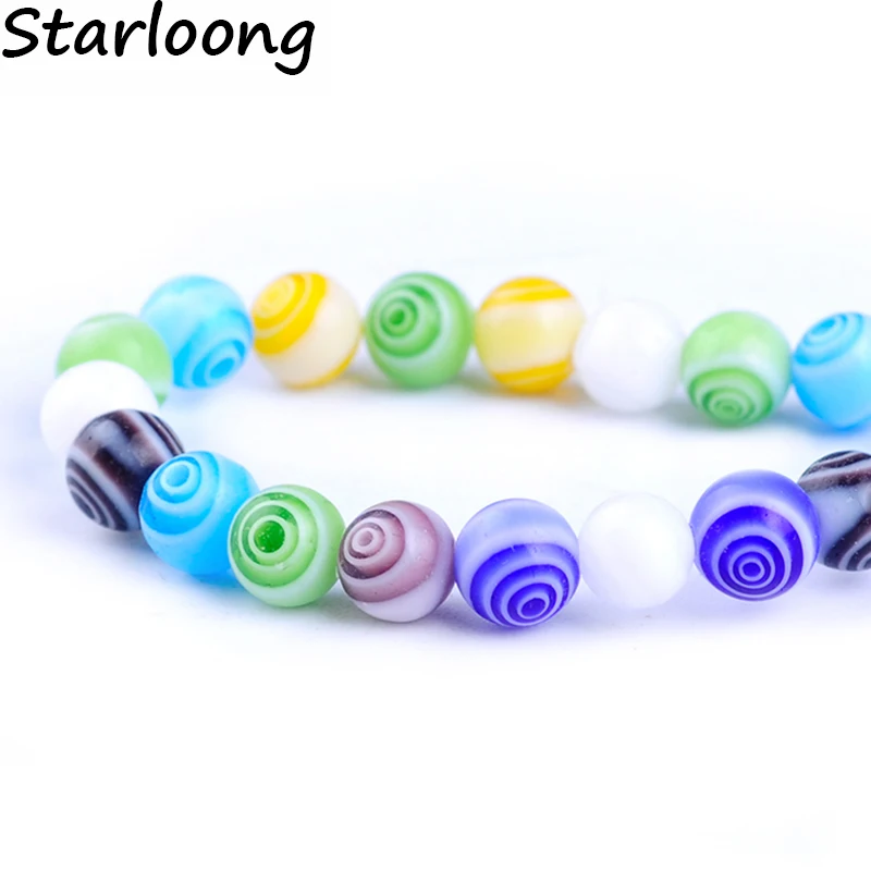 

63pcs/String Colors Mixed 6mm Round Shape Stripe Beads Strand Lampwork Glazed Glass Beads DIY Jewelry Making Bracelet Necklace