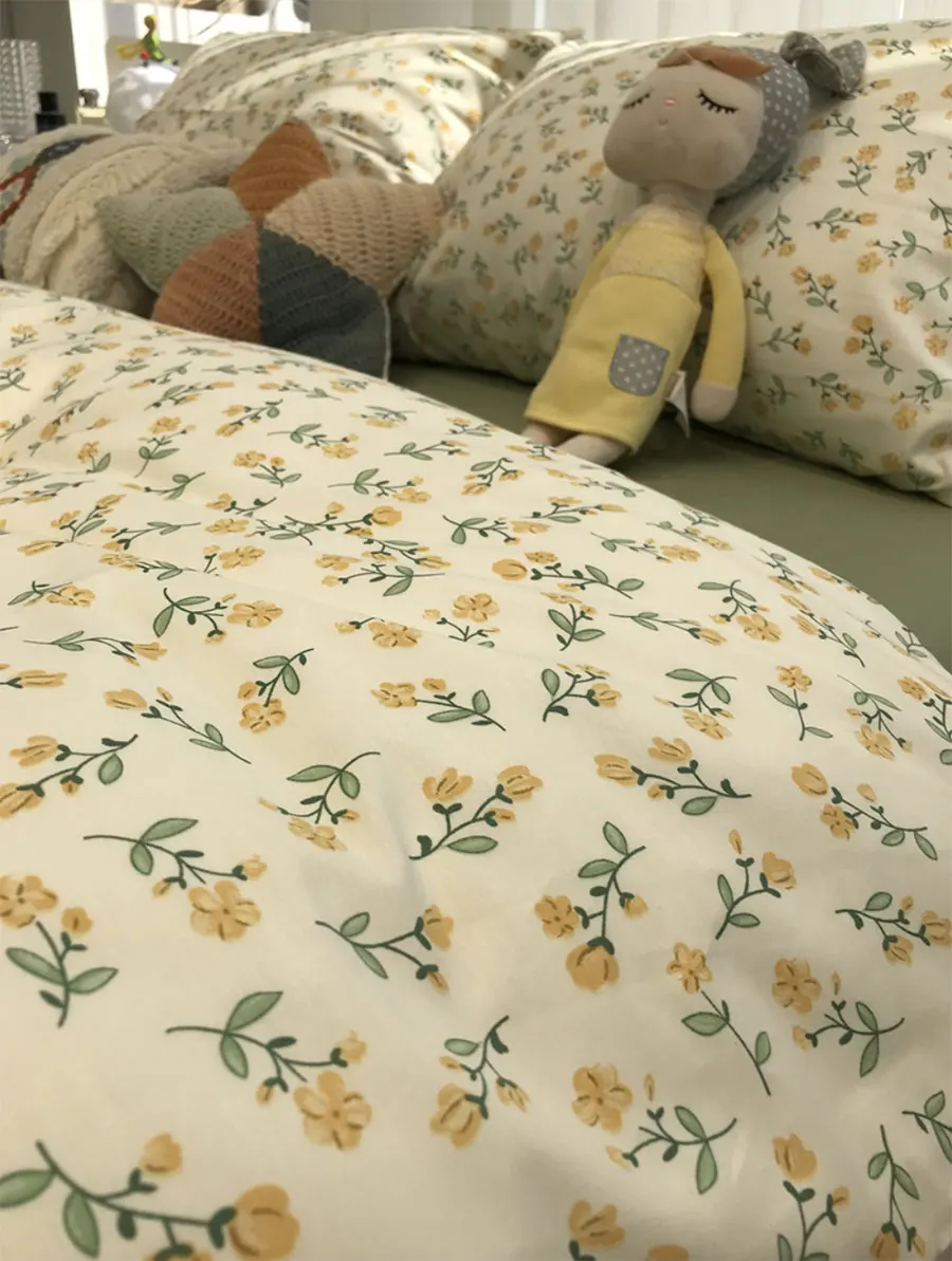 

Pastoral rustic flower yellow green bedding set girl,cotton twin full queen king home textile flat sheet pillow case duvet cover