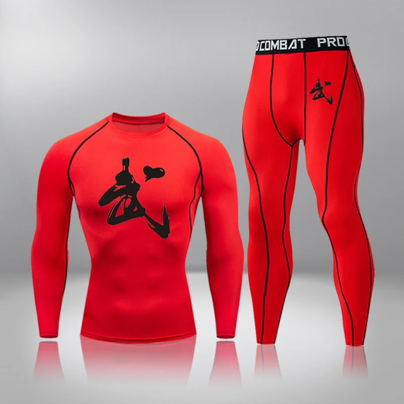 

Men's Running Sports Suit MMA Rashgard Male Quick Drying Sportswear Thermal Underwear Compression Clothing Fitness Training Kit