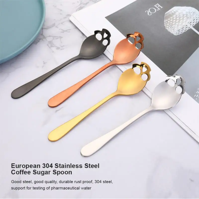 

4 Colors Skull Sugar Spoon Stainless Steel Mixing Spoon Coffee Spoon Food Grade Ice Cream Dessert Spoon Kitchen Accessories