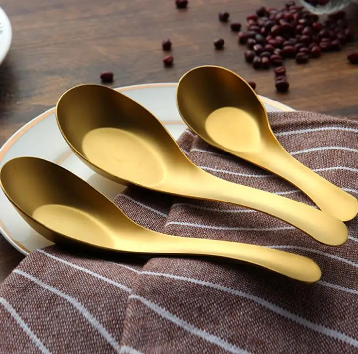 

Столовые ложки из нержавеющей стали SN4097 для детей, золотой ковш для риса, столовая посуда, кухонные аксессуары