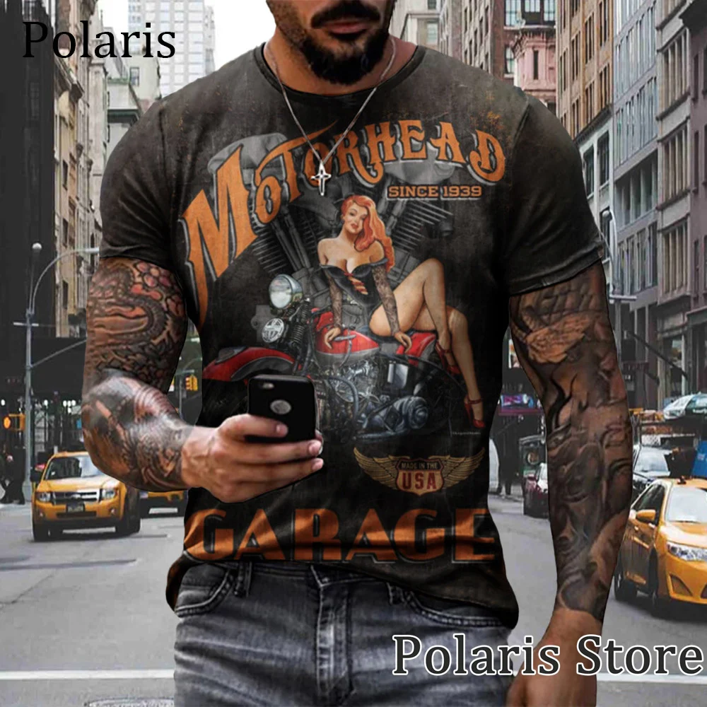 

Vintage Motorcycle Tee Shirt Racing Biker T Shirt Summer Men Fashion Casual Oversized Short Sleeve Retro Blous