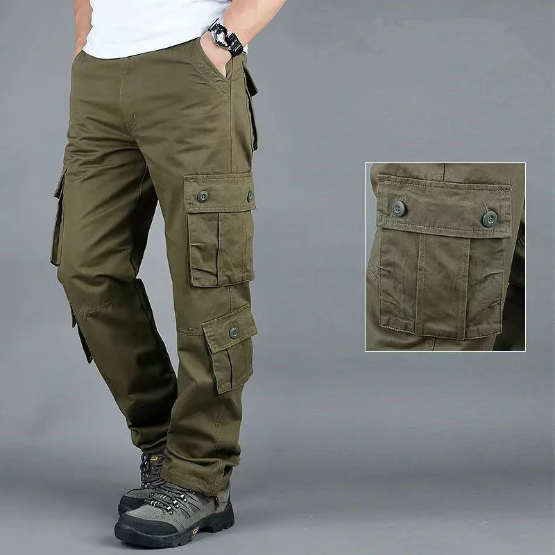 

Брюки-карго мужские хлопковые в стиле милитари, повседневные мешковатые рабочие штаны со множеством карманов, уличная одежда, прямые Слаксы, длинные брюки 44